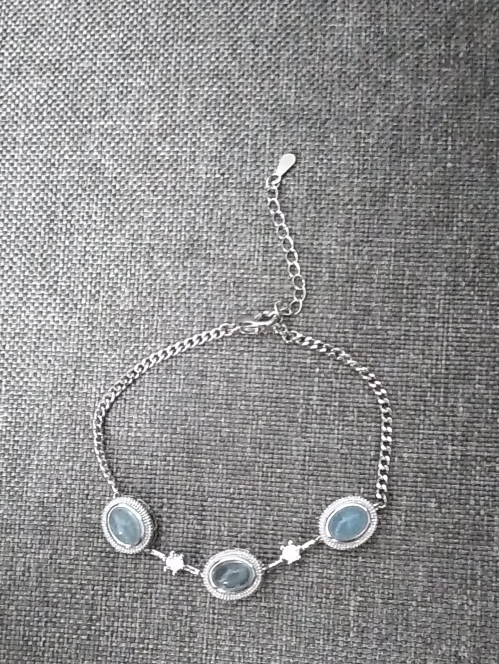 Silver-Tone Aquamarine Bracelet with Three Oval Cabochons